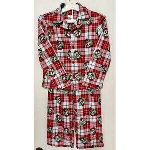 Disney Christmas Red Plaid Mickey Mouse Pajamas Size 8
